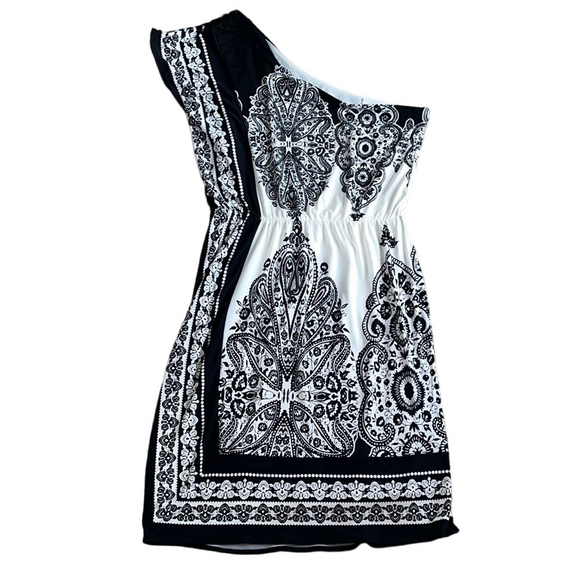 New York & Company Dresses & Skirts - New York & Company Black and White One-Shoulder Dress
